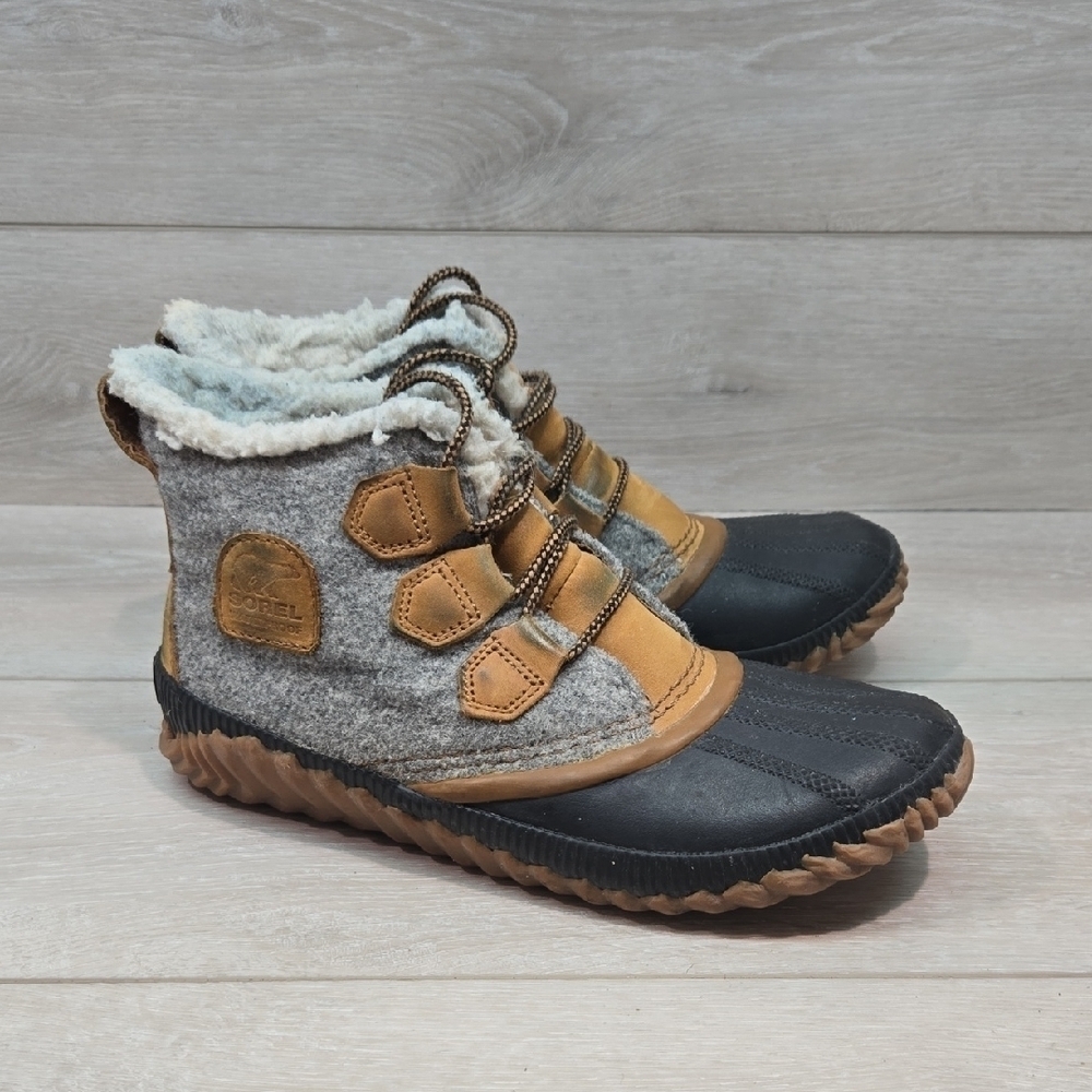 Sorel Women Out N About Leather Rubber Duck Winter Boots Shoes Sz 8.5
